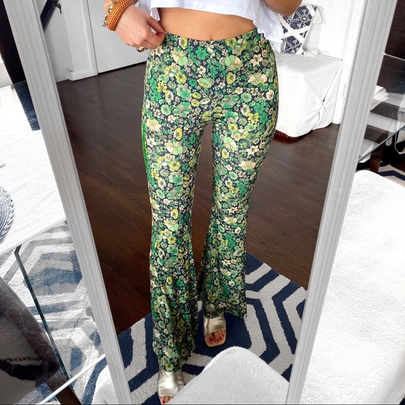 🌿 ZARA BOHO BLACK GREEN FLORAL HIGH WAIST LEGGINGS! - Picture 3 of 12